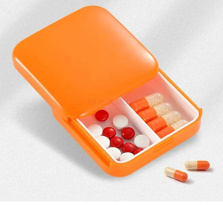 Mini 2-compartment medicine box,portable plastic health medicine box, storage box, portable sealed small medicine box