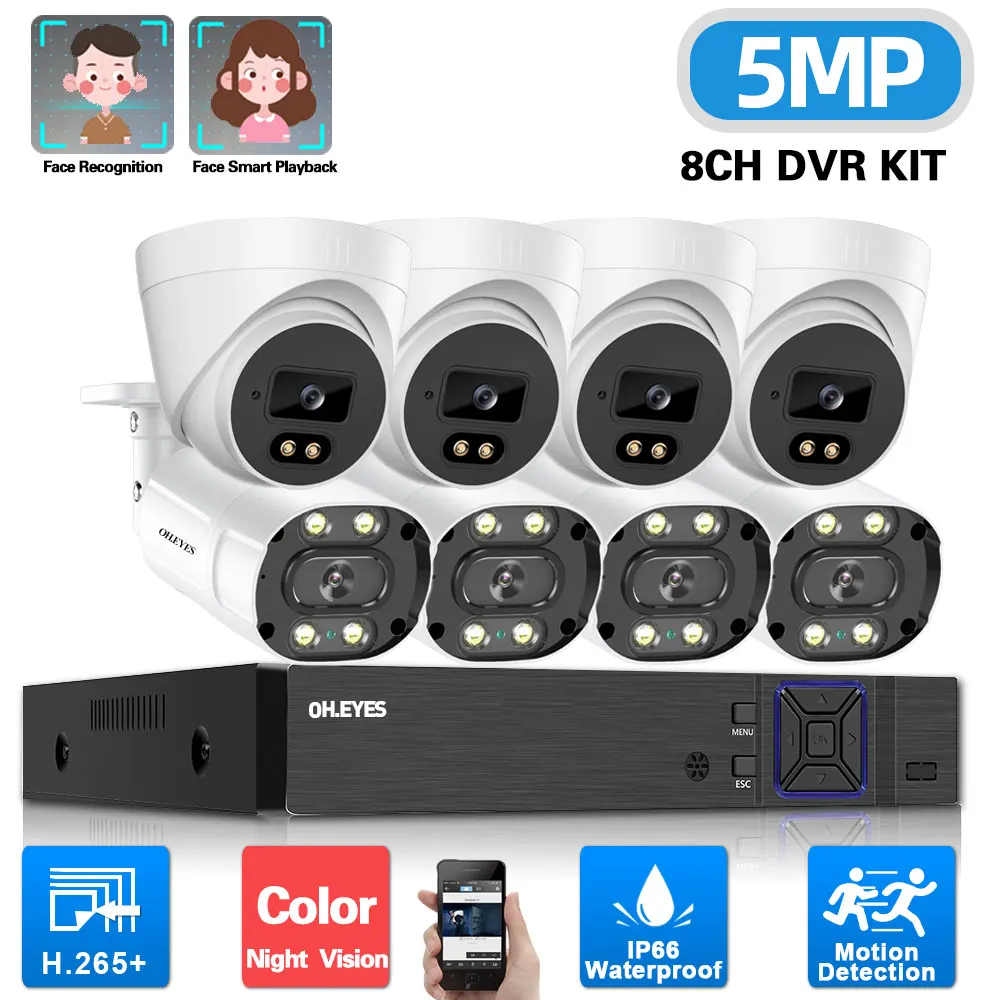 

5MP CCTV Camera Security System Kit AHD 8CH DVR Kit XMEYE Face Detection BNC Camera Video Surveillance Kit Color Night Vision 2K