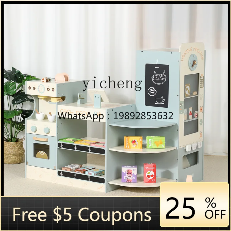 ماكينة القهوة للأطفال محاكاة ماكينة بيع التسوق في السوبر ماركت محاكاة خشبية تحقق من أمين الصندوق