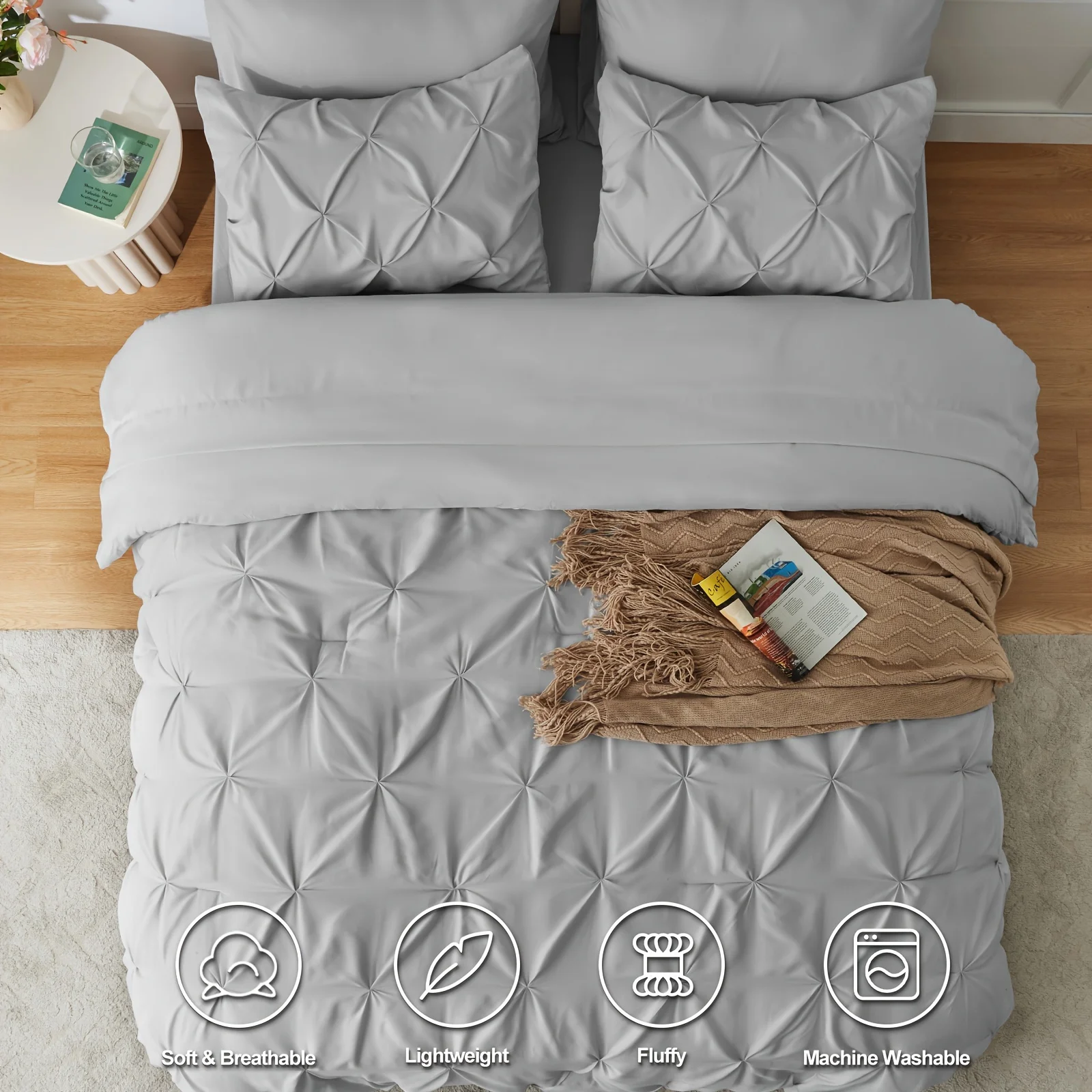 

Luxurious Bed - Soft Pinch Pleat Comforter, Breathable Flat Sheet,Complete Bedding Ensemble for a Comfortable Sleep Experience