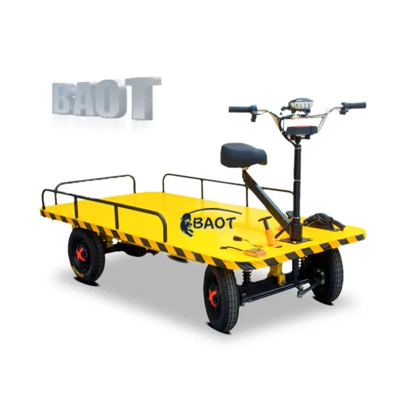 

New Product Transport 4 Wheel Flat Carts Long Battery Life 48V Electric Warehouse Mini Trolley for Sale