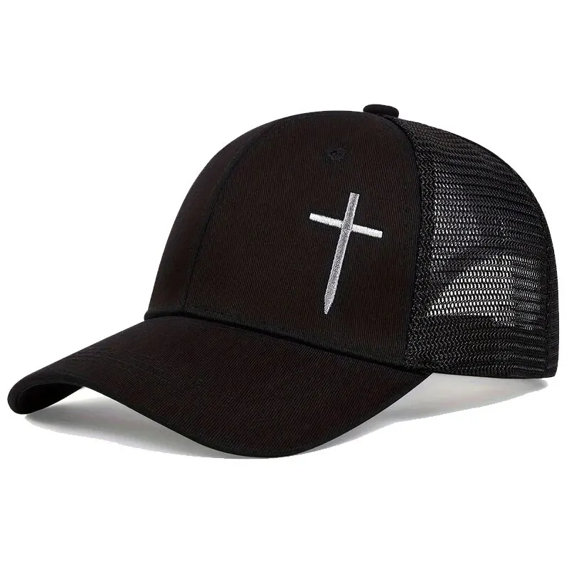 Unisex Cross Embroidery Baseball Net Caps Hip Hop Cap Spring and Summer Outdoor Adjustable Casual Hats Sunscreen Hat