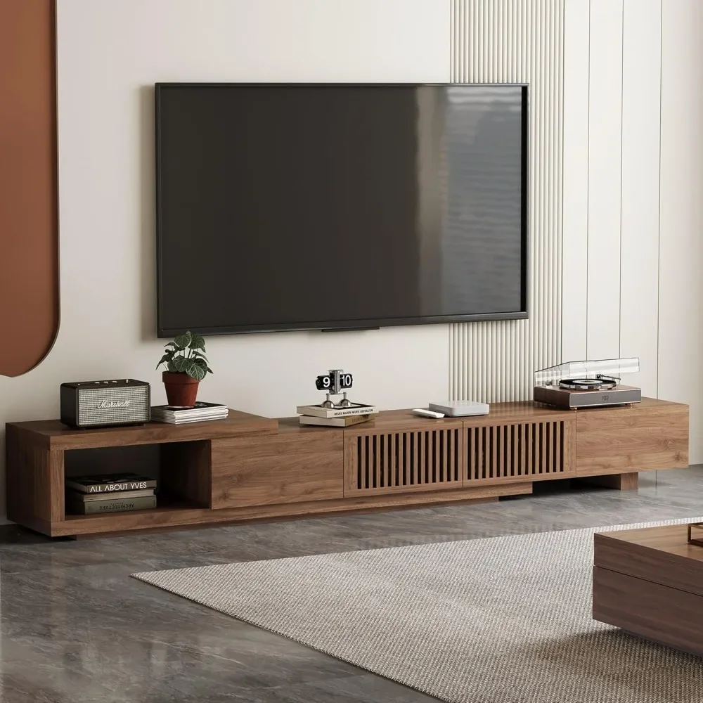 وحدة تحكم تلفزيون من خشب الجوز مقاس 94.48 بوصة مع أبواب مصبغة وخزائن تخزين لشاشات 70 بوصة وأثاث غرفة المعيشة وغرفة النوم