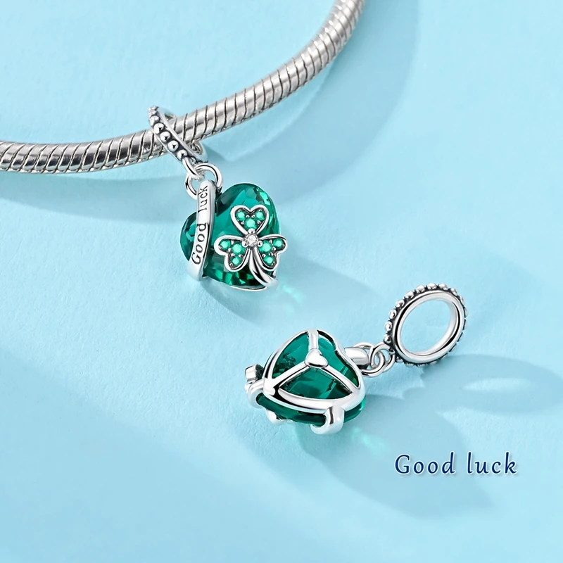 

925 Sterling Silver Charms Bead CZ Zircon Lucky Three Leaf Clover Dangle Fit Original Bracelet DIY Women Jewelry Gift