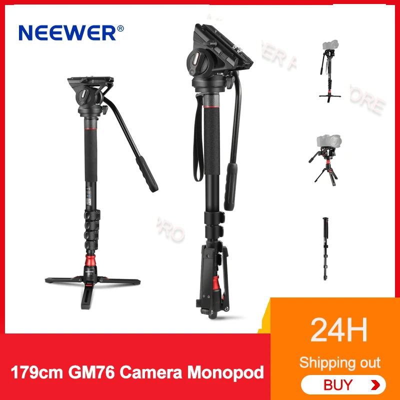 NEEWER 179cm GM76 Professional Camera Monopod With Fluid Head Portable Aluminum Travel Monopod & Pan Tilt Fluid Head for Camera