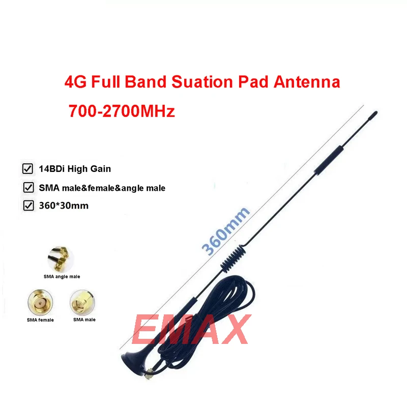 

2pcs 4G Full Band Magnetic Mount Suction Pad Antenna 700-2700MHz 14dBi Spring Copper Rod With SMA Male SMA Female SMA Angle Male