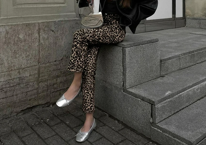 2025 New Cotton Sexy Leopard Pattern Slimming and Falling Pants Fashion Women's Casual Pants