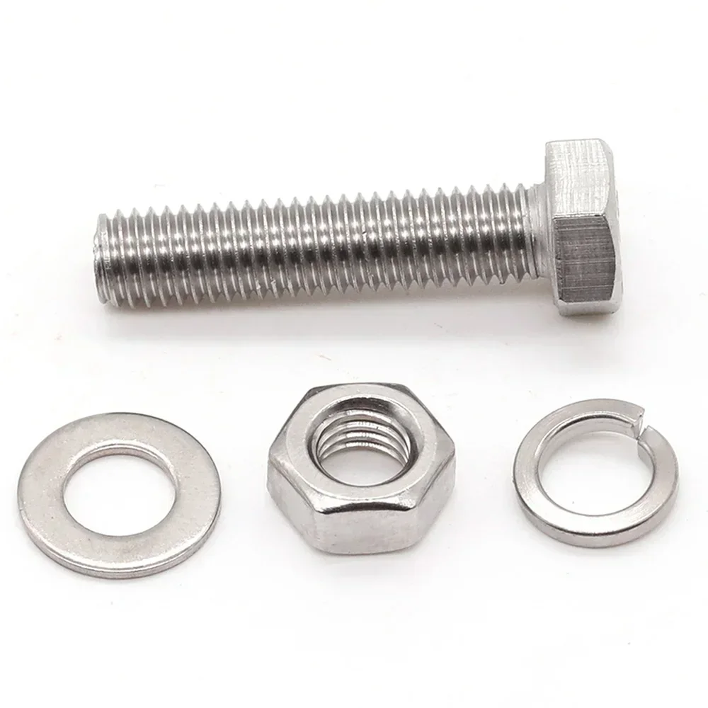 10Set Hex Bolt M6 A2 304 Stainless Steel DIN933 Hexagon Head Screw Flat Washer Spring Nut Set L=10-60mm 20mm 10mm 12mm 16mm 20