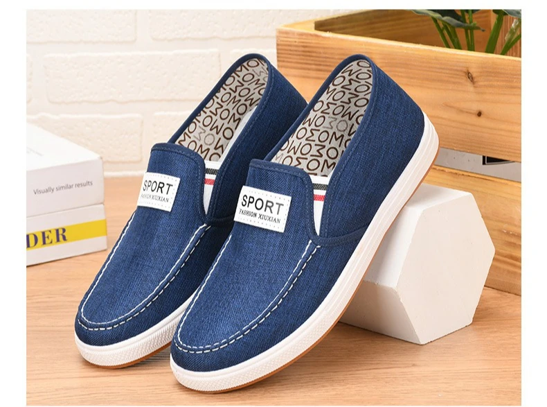 Herren-Slipper aus Canvas, atmungsaktives Obermaterial, leichte, rutschfeste Gummisohle, Sport-Label-Dekor, flache Freizeitschuhe für den täglichen Gebrauch. – Detail 12