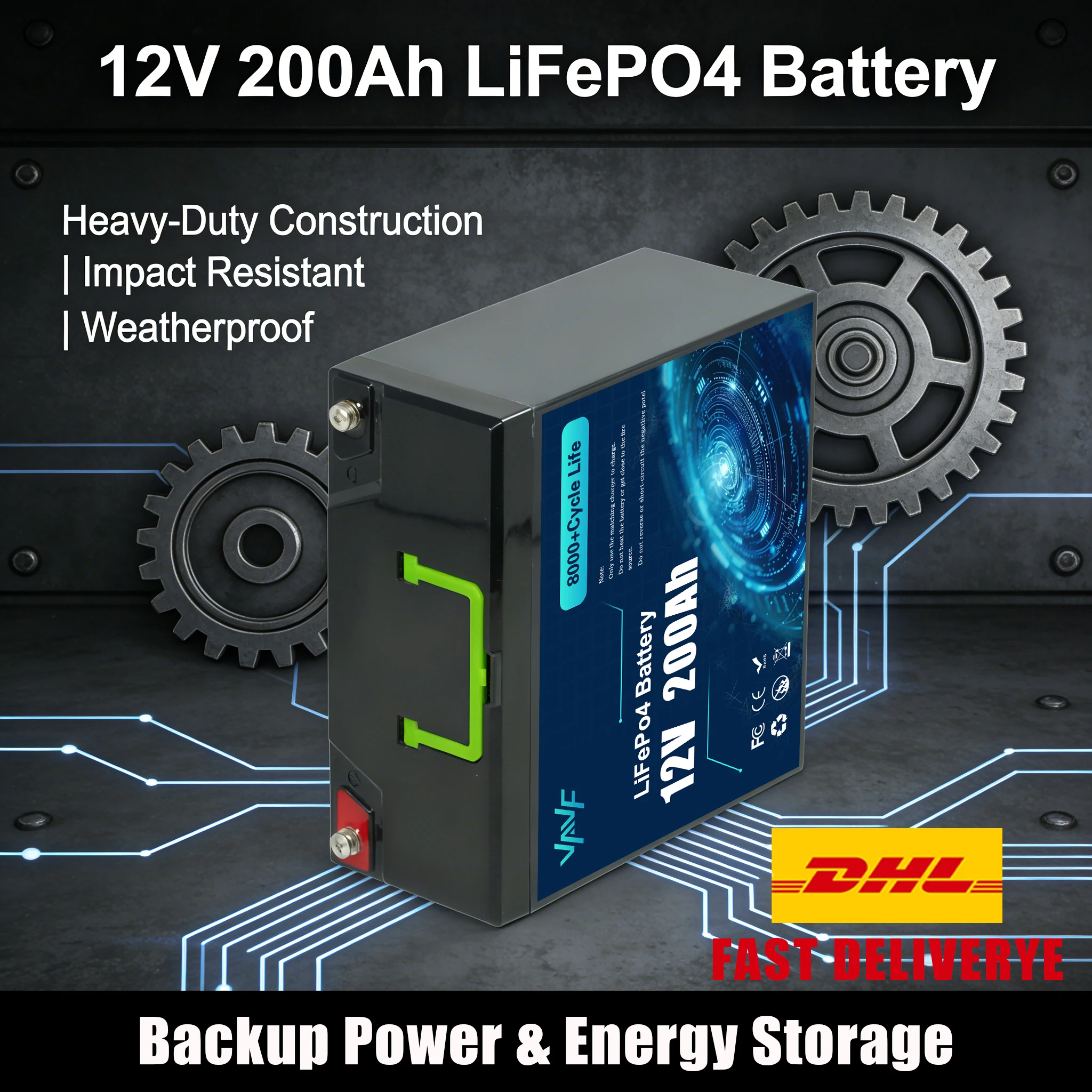 

12В ️ Аккумулятор LiFePO4 200 Ач с BMS ️ 8000+ циклов зарядки/разрядки для систем хранения солнечной энергии, автодомов, лодок, внедорожных приключений и автономных домов