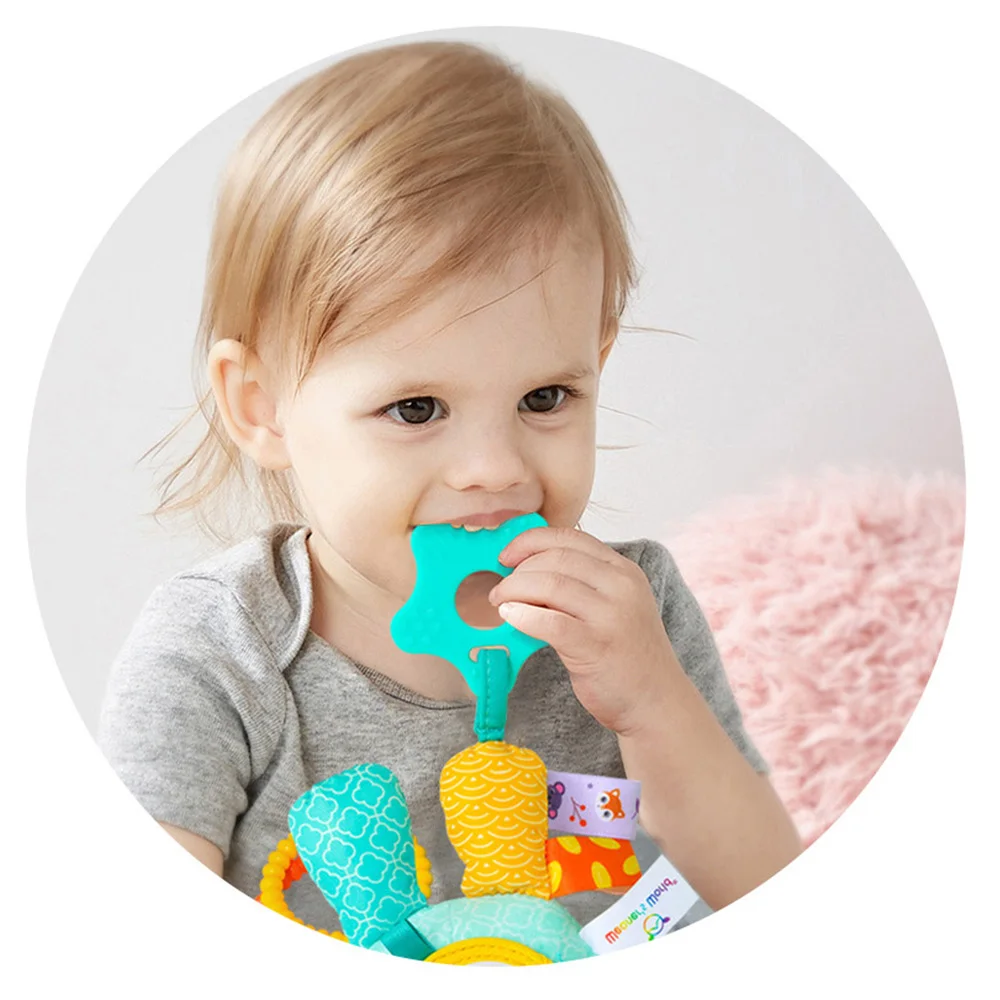 รถเด็กที่นั่งของเล่นเด็กแขวนของเล่นรถเข็นเด็ก Crib GYM หรือ CarSeat พร้อม Teether Rattle & Tummy Time Mirror Sensory ของเล่นของขวัญ