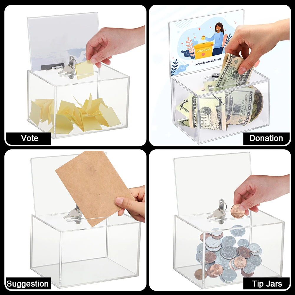 Acrylic Suggestion Box with Slot Raffle Ticket Container with Lock and Sign Holder Voting Box for Fundraising Donation Voting