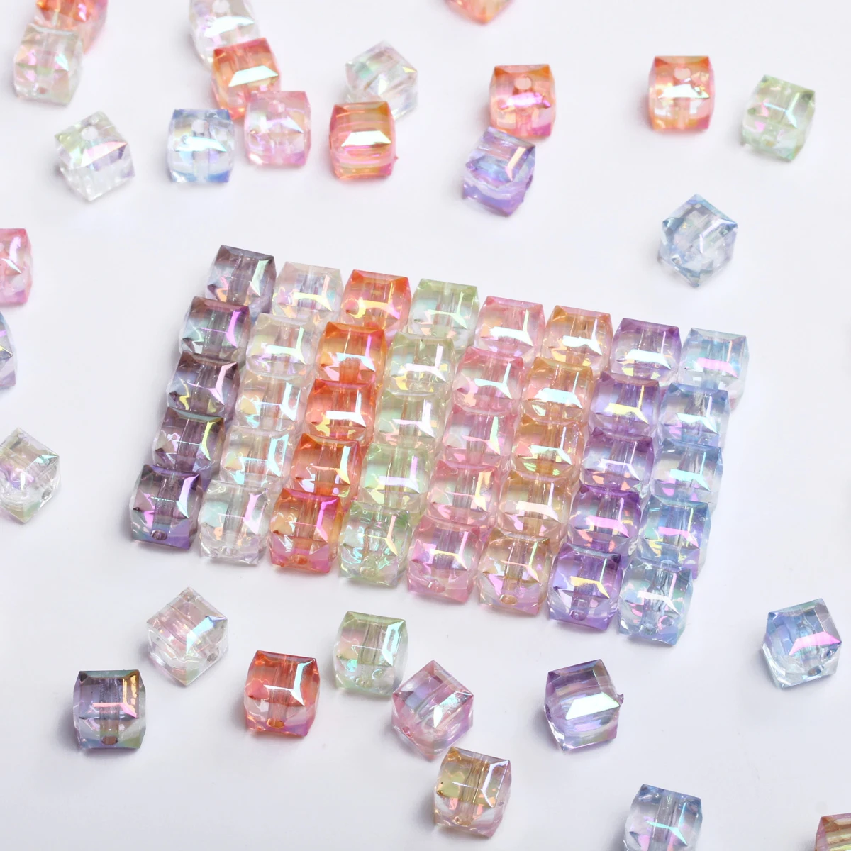 20pcs/bag 8mm Resin Czech UV Plated Cube Crystal  Beads Square Faceted Loose Pendant For Jewelry Making DIY Crafts