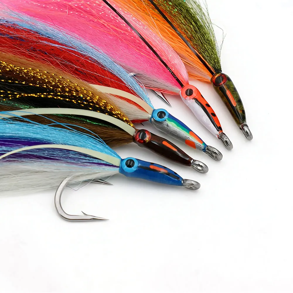 6/0 Leuchtender UV 5,89 Zoll Langer Mund Großer Köderfisch Streamer Fliege mit Epoxid 3D Fischaugen für Hecht, Meer, Tarpon, Salzwasser-Angelköder – Detail 6