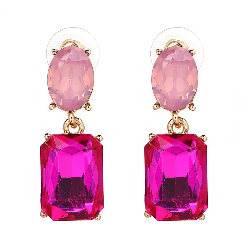 Fuchsia Crystals Flowers Dangle Earrings Jewelry for Bridal Women Wedding Pendientes Fuchsia Jewelry