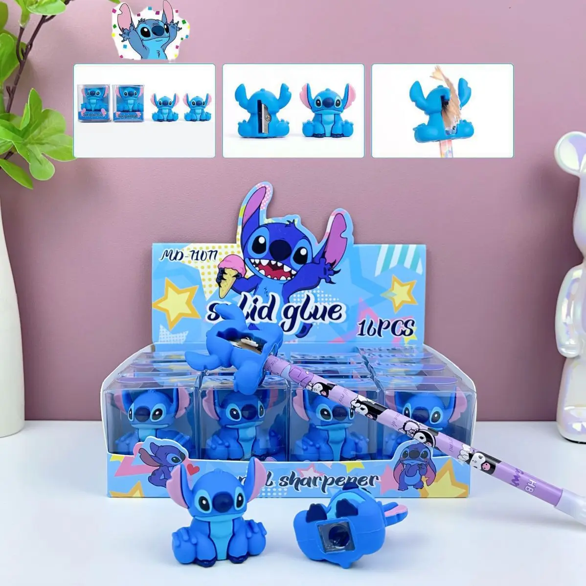 16pcs Disney Lilo And Stitch Pencil Sharpener Anime Cute Pvc Doll Student Cartoon Single Hole Pencil Sharpener Pencil Sharpener