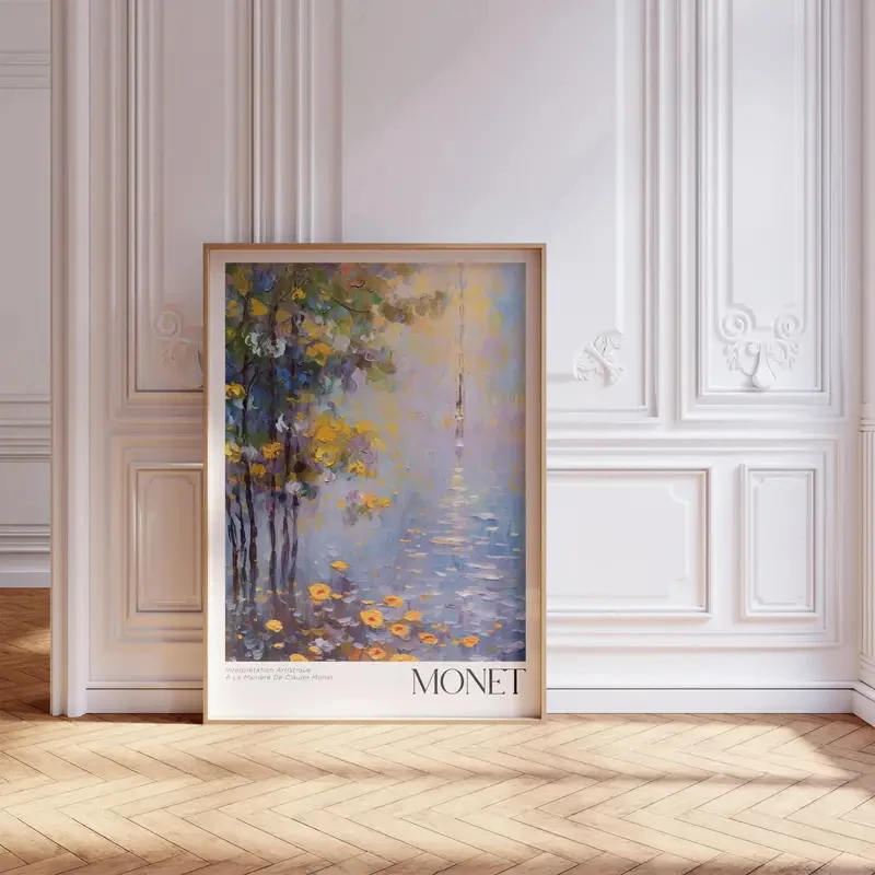 

Monet Canvas Poster Retro Landscape Painting Autumn Colors Water Lilies Tree Reflections Modern Living Room Bedroom Home Decor