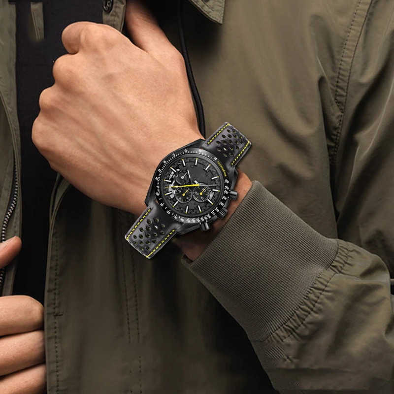 21mm Genuine Leather Watchband fit For Omega Strap Speedmaster Series 311.92.44 Watchband Bracelet Men Accessories Black