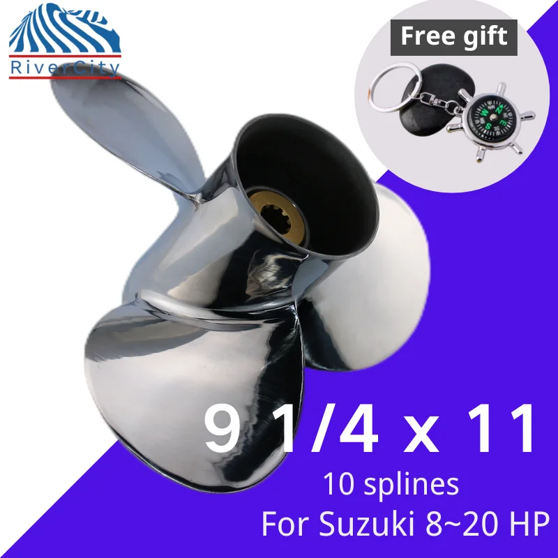 For Suzuki 8hp 9.9hp15hp 20hp Outboard Propeller 9 1/4x11 Boat Motor Stainless Steel Screw Ship Marine Engine 3 Blade 10 Spline