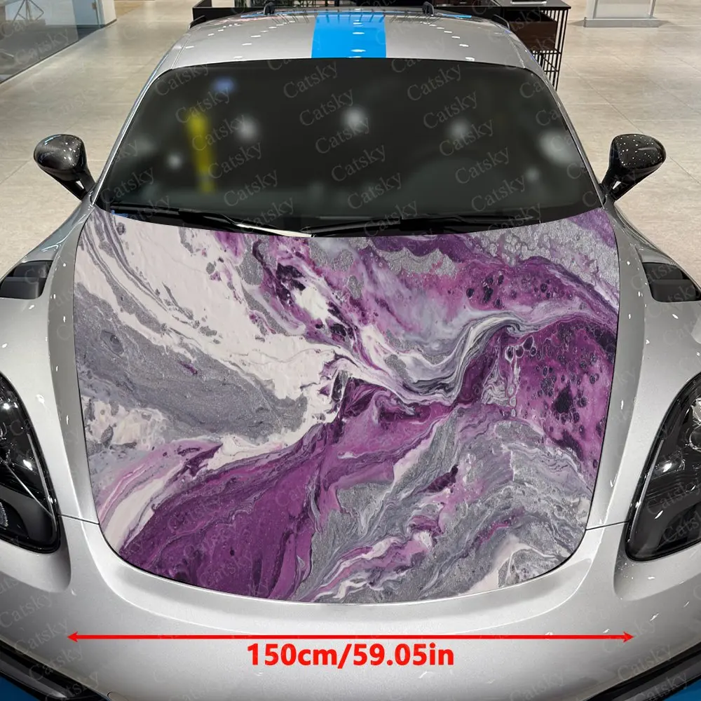 Eye-catching Purple & White PatternAuto Hood Sticker, Car Cover Decal, Waterproof and Self-adhesive Auto Vinyl Wraps, Fashionabl