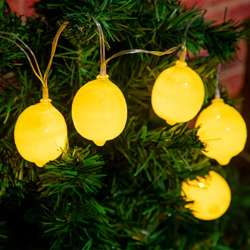 2024 LED Rome Decoration Yellow Lemon String Lights Indoor Party Atmosphere Christmas Battery Flower Fairy Lights Curtains 066