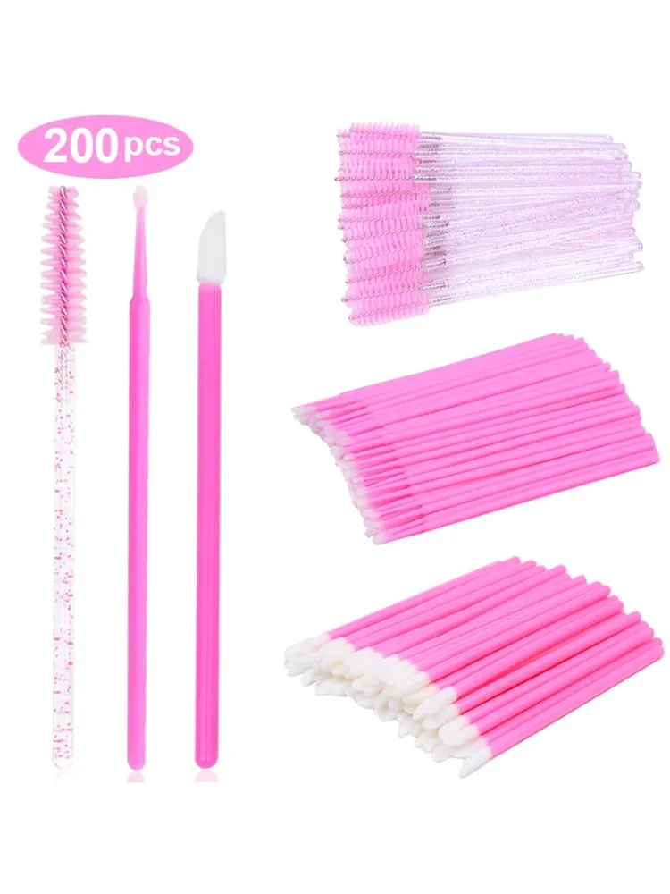 200Pcs Jednorazowa szczoteczka do rzęs Przedłużanie rzęs Różdżki do tuszu do rzęs Zestaw narzędzi Szminka Pędzel do błyszczyka Aplikatory do makijażu — zdjęcie 2