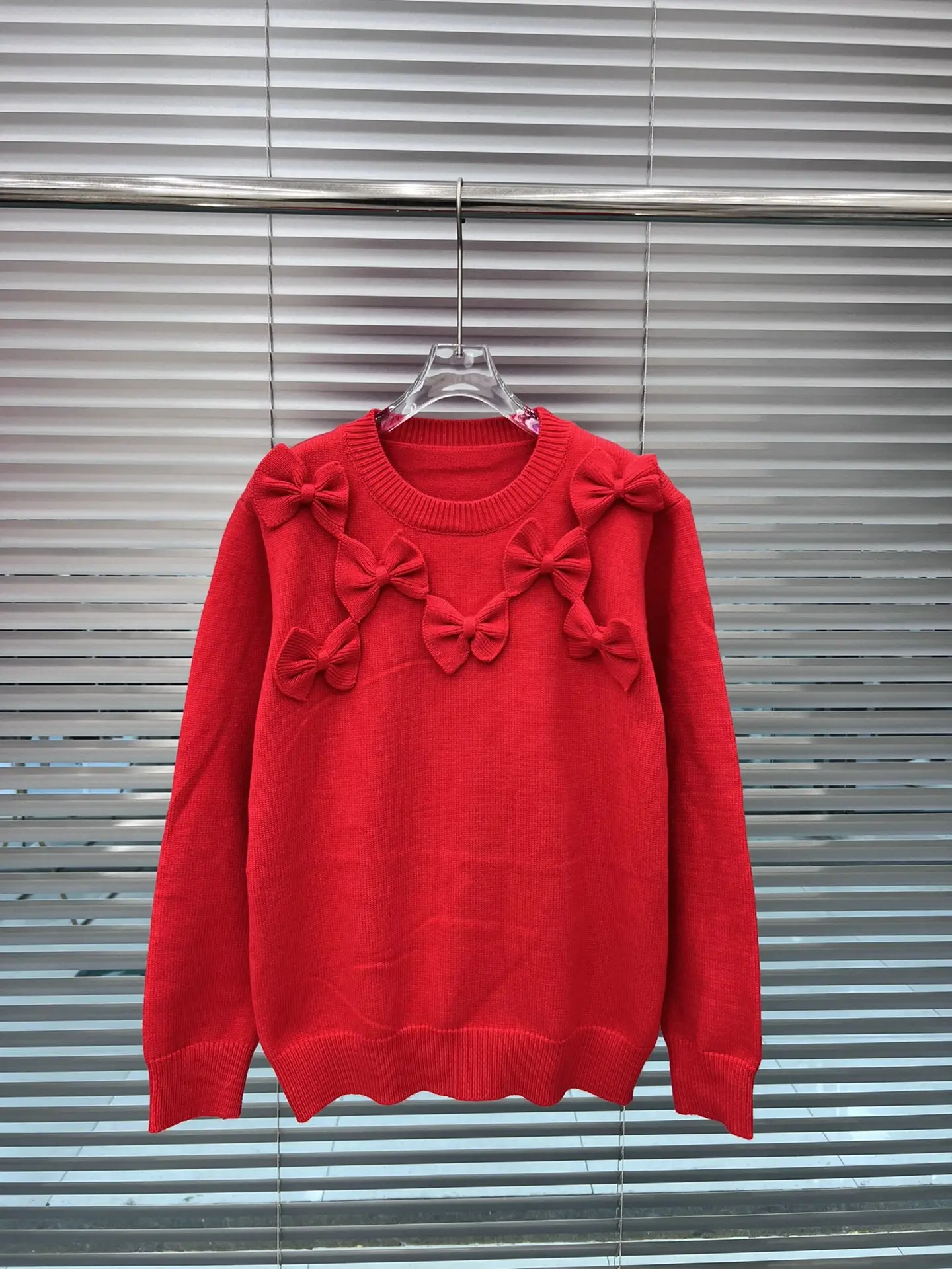 

Women Clothes Sweet Bow Red Sweater Autumn Winter O Neck Long Sleeve Cashmere Knitted Pullover Jumper Tops 2024 New Fashion G607