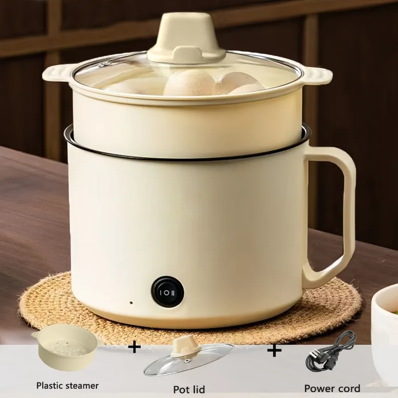 Electric hot pot for 1-2 people home non-stick coated tempered glass lid 1.8L capacity multi-function stir-frying
