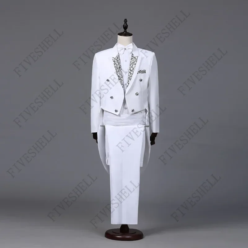 Halloween Stage Brazers Jacquard Lapel Tail Coat Cosplay Party Costume Homme Wedding Groom Prom Tuxedo Suits Jacket Pant for Men