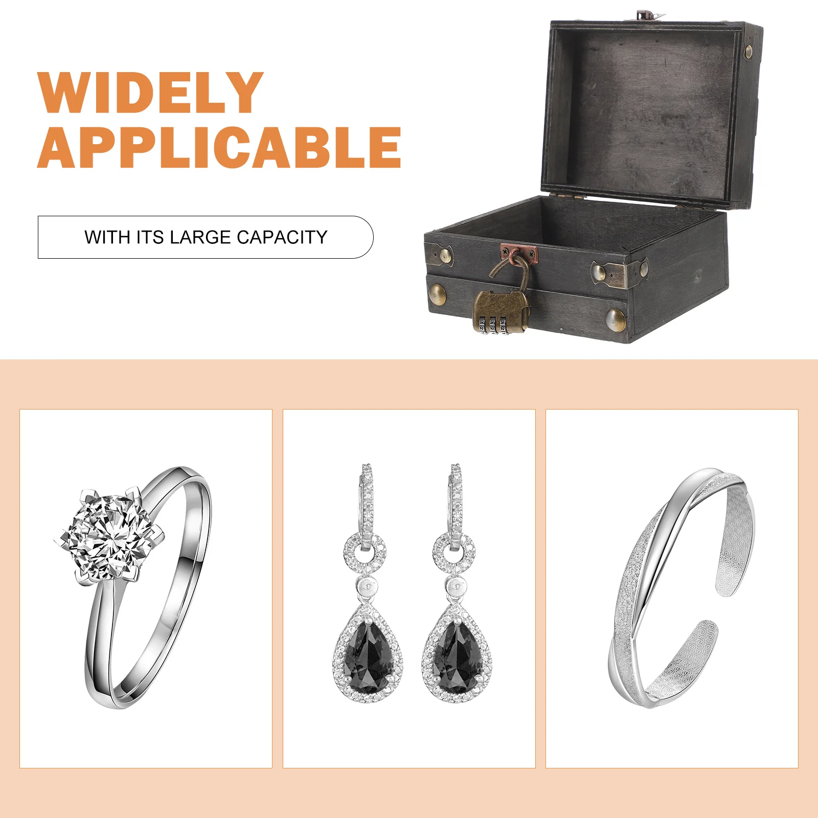 

Vintage Style Wooden Chest Box Lockable Large Capacity Jewelry Storage Case Elegant Treasure Trinket Organizer