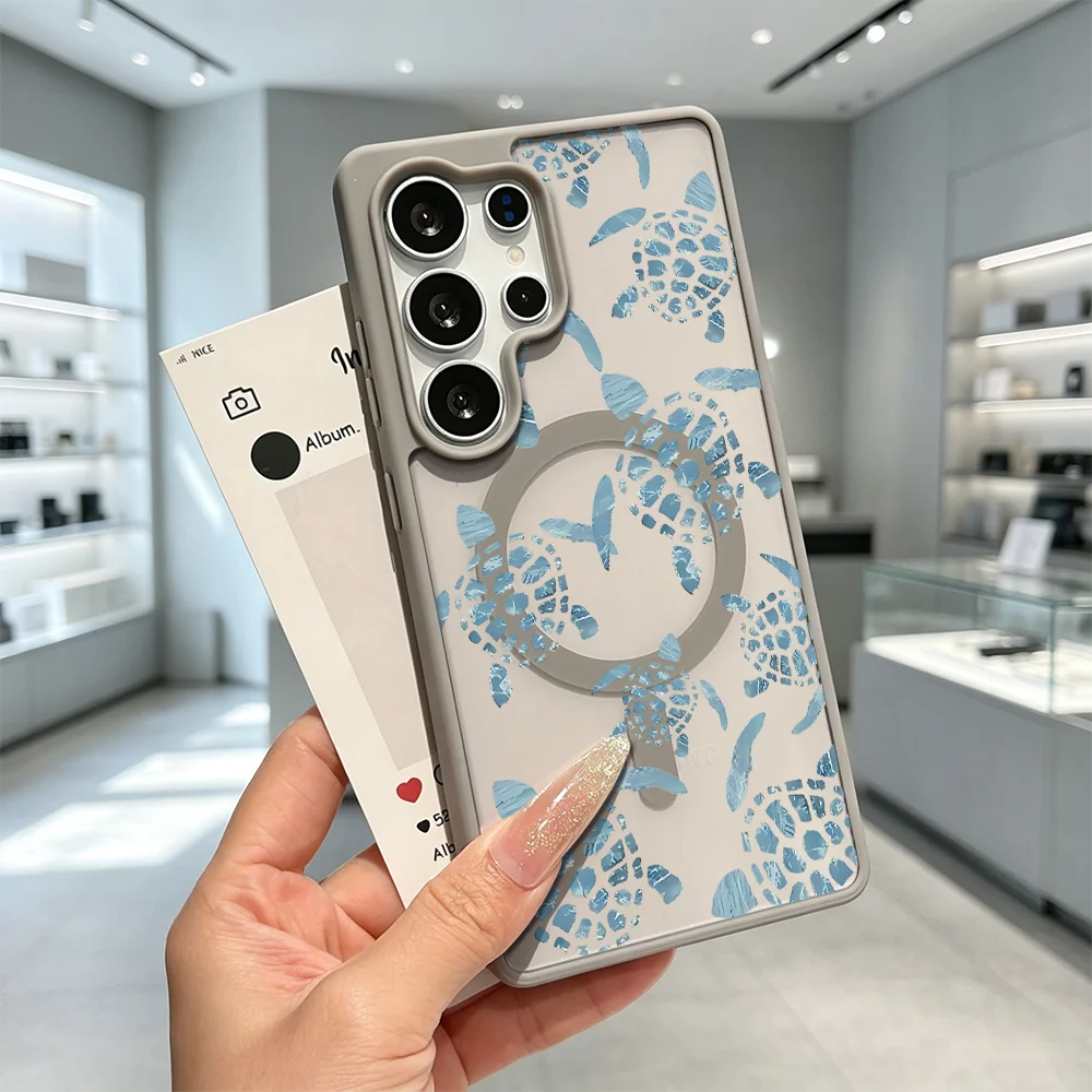 Blue Sea Turtles Magnetic Clear Back Cover For Samsung Galaxy S26 S25 S24 S23 S22 Ultra FE A17 A37 A57 Protective Case