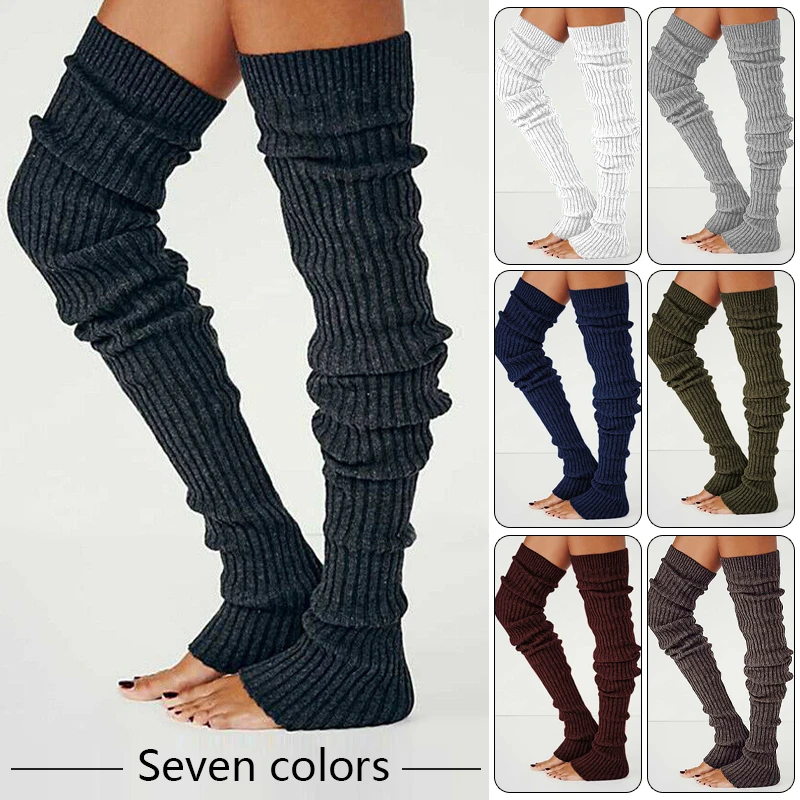 Winter Long Warm Leg Warmers Knitting Knee High Socks Girl Boot Topper Sock Skinny Stockings Knitted Crochet Long Socks