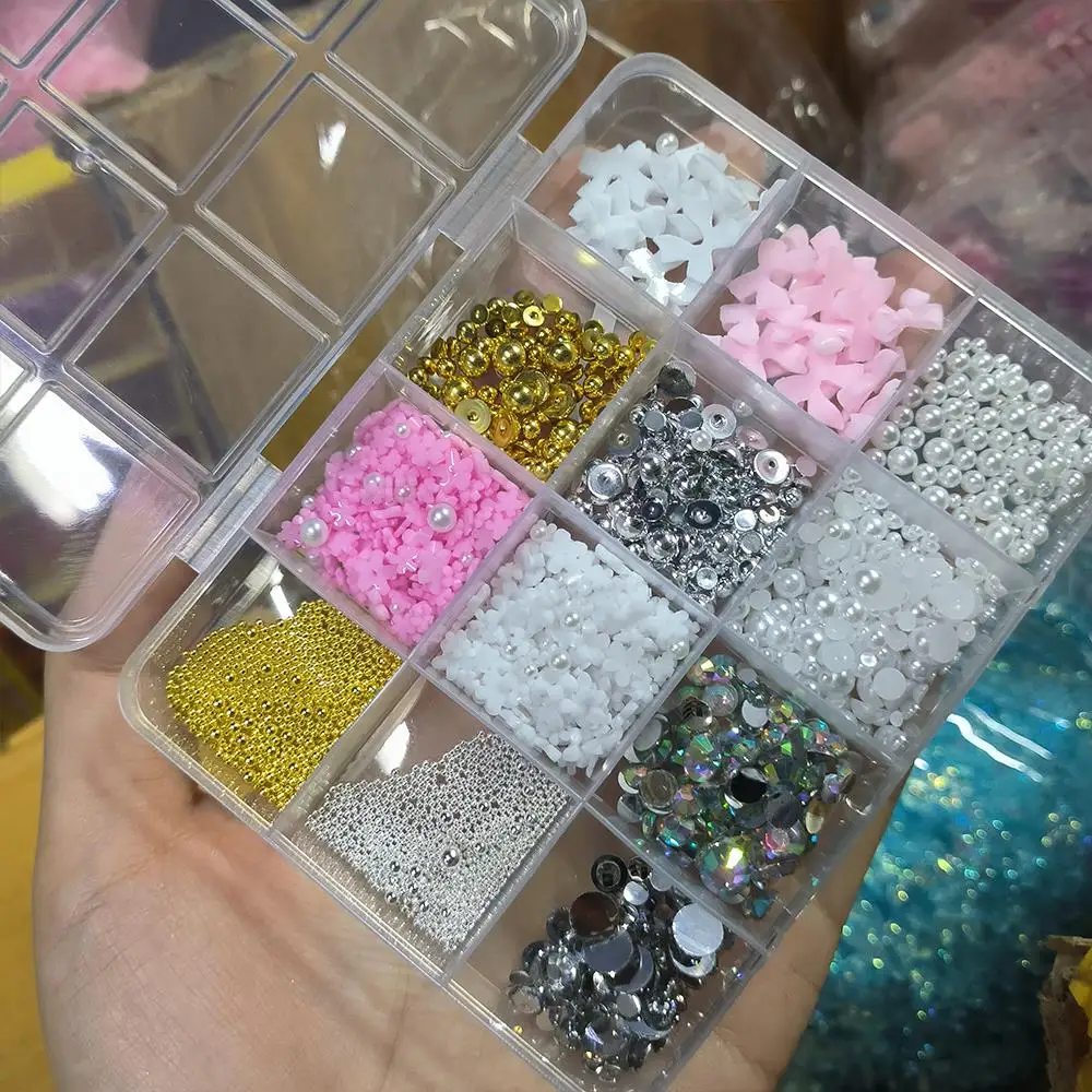 12 griglie 3D acrilico fiore arco lecca-lecca pendenti per unghie simulazione perla cuore/stella decorazioni per unghie accessori per unghie in resina fai da te