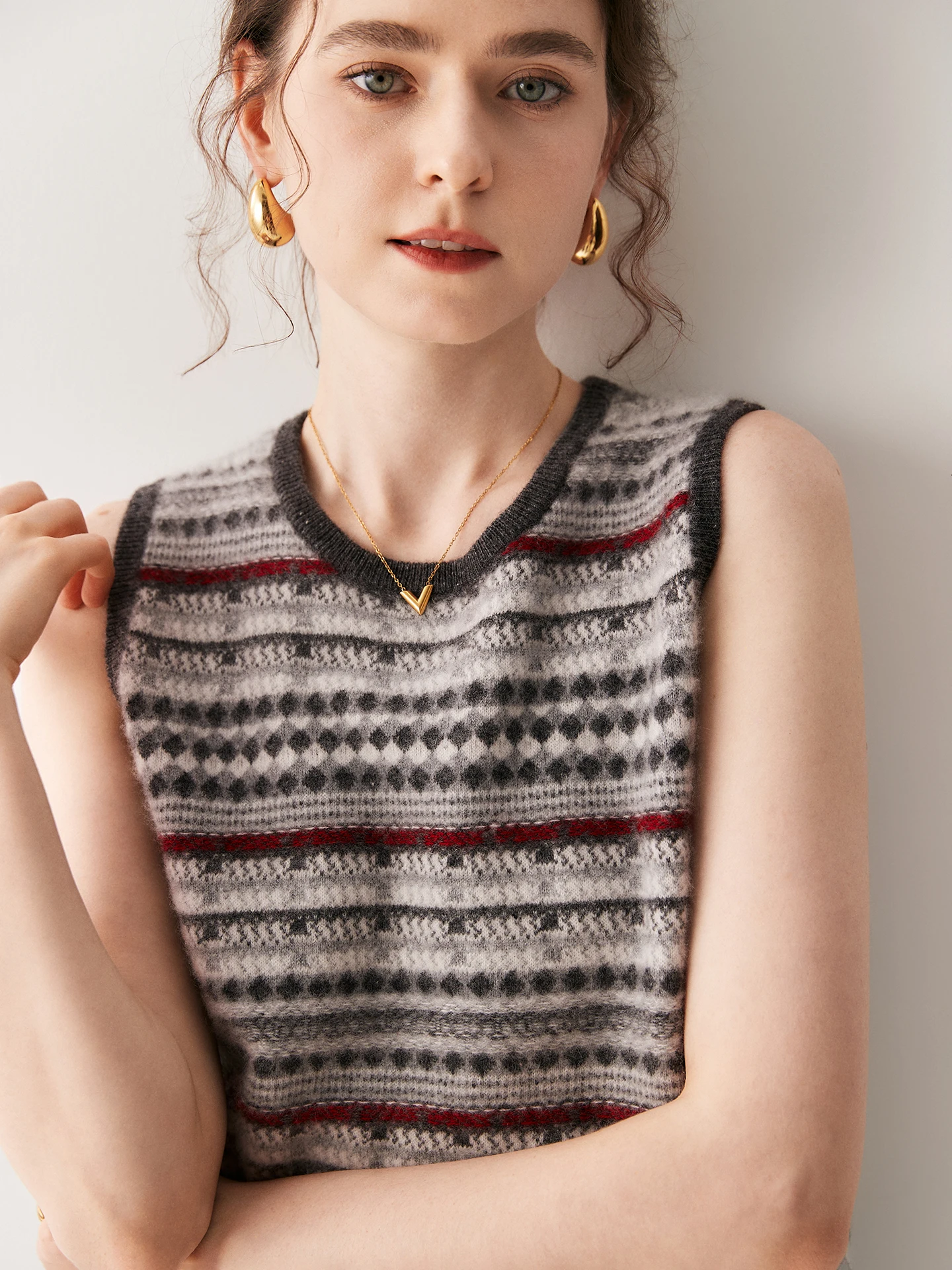 

Ретро художественный вязаный женский круглый жилет Ne Svel Camere, теплый термобелье, универсальный многослойный топ с вырезами