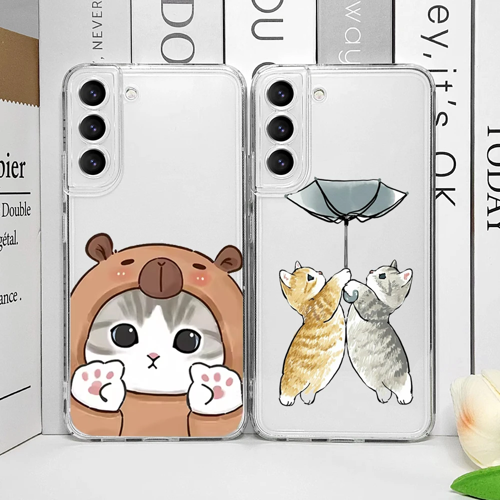 Cute Animal Cat Couple Lovers Phone Case for Samsung Galaxy A55 A54 A53 A52 A51 A70 A32 A31 A22 A13 4G 5G Clear Soft Cover Shell