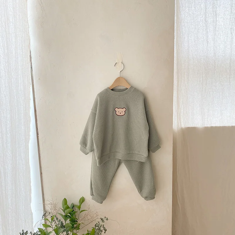 MILANCEL Baby Clothing Set  Bear Embroidery Boys Suits Infant Girls Hoodie Set Boys Outfit