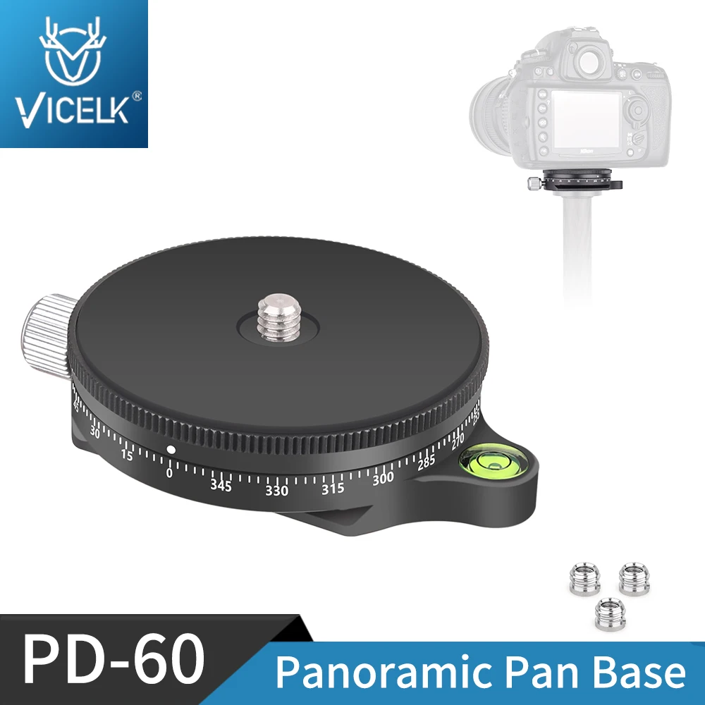 

VICELK CNC Aluminum 360° Panoramic Pan Base with Bubble Level and Arca Swiss Plate for Tripod Monopod DSLR Cameras Load 10 KG