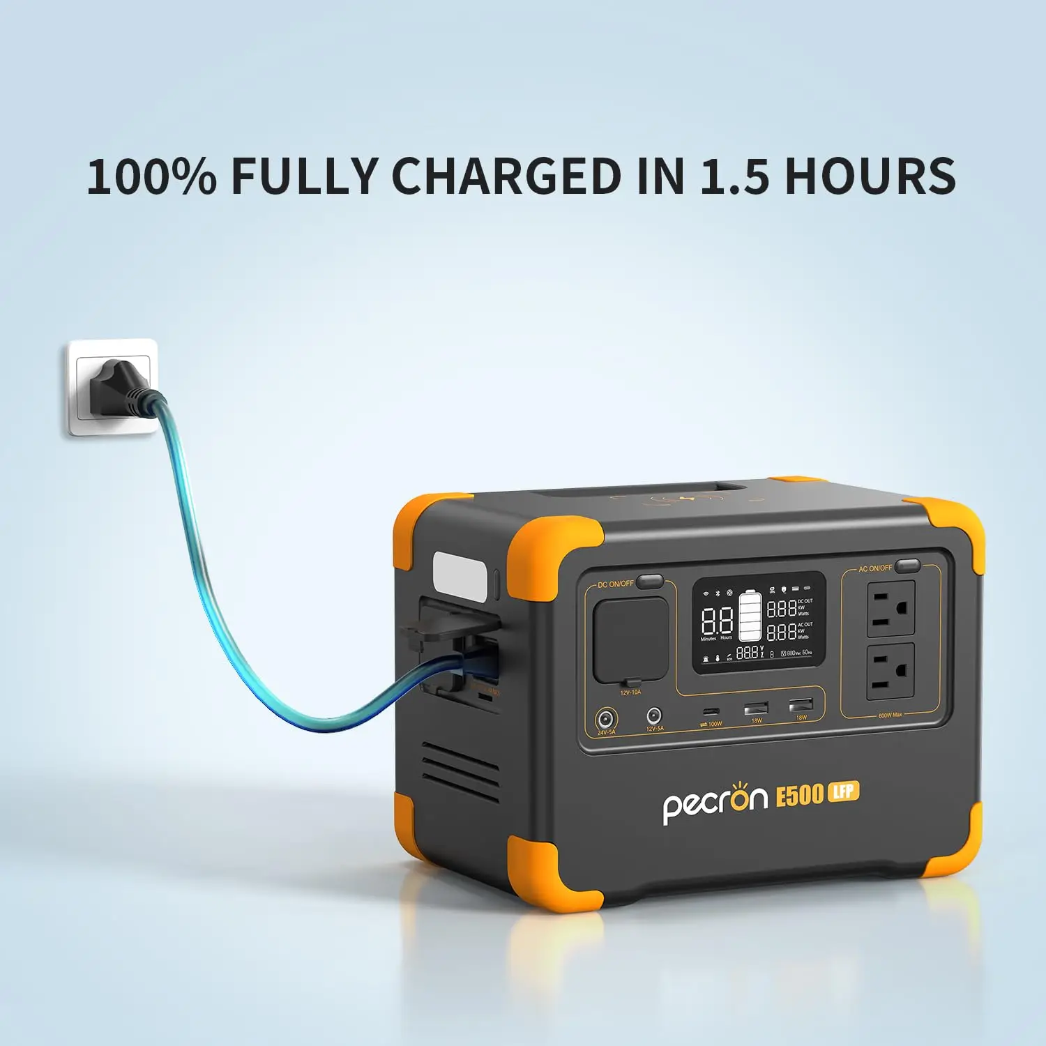 E500LFP Portable Power Station, 576Wh LiFePO4 Battery, 600W AC Outlets Solar Generator, Fast Charging Power Station for