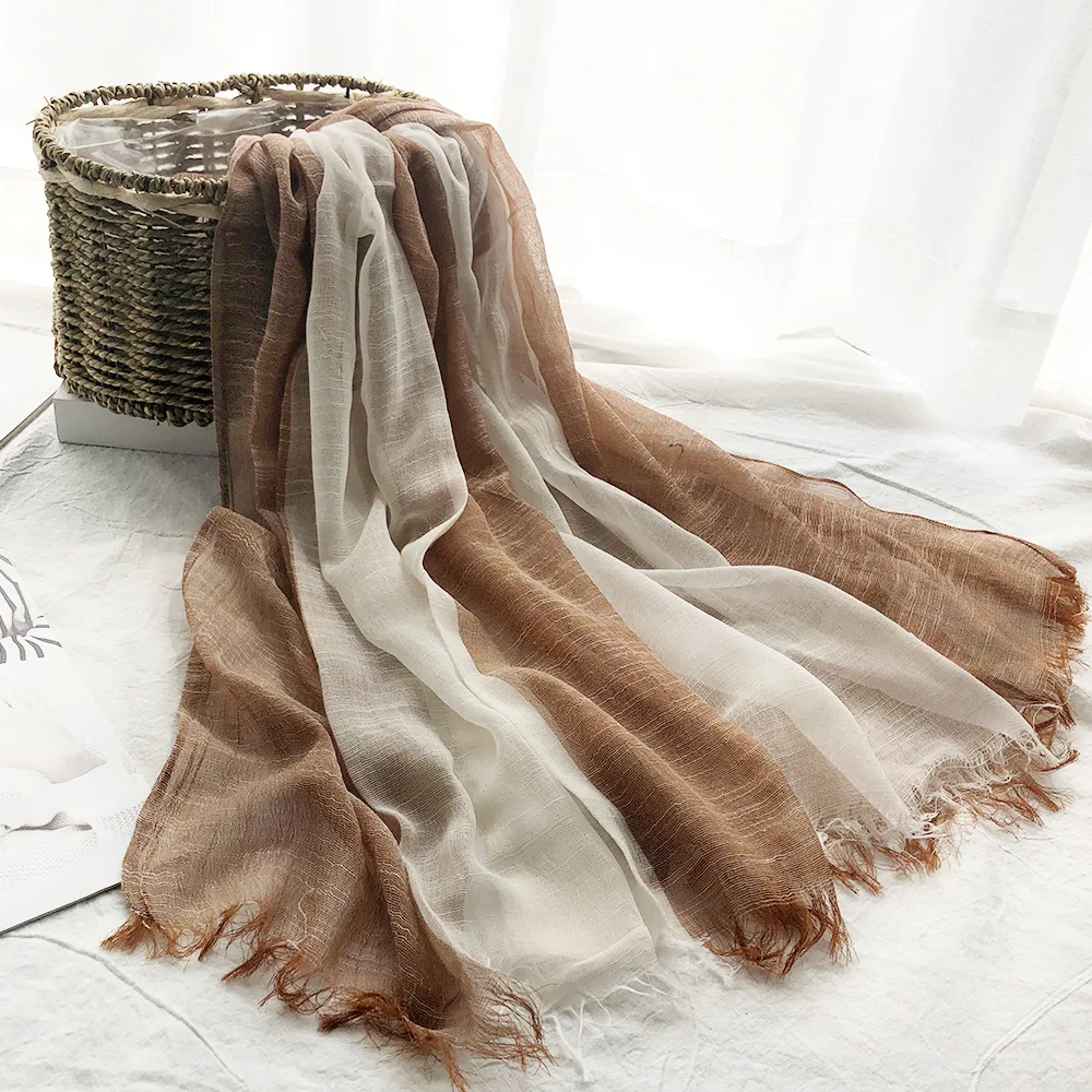 Thin Foreign Trade Scarves and Shawls New Cotton and Linen Scarves Women's Solid Color Sunscreen Wipes Muslim Gauze Headscarves