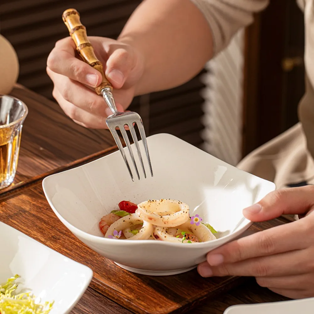 

10pcs Durable Plastic Square Salad Plate Solid Color Heat-resistant Snack Dish Stackable Microwave-safe Soup Bowl Canteen