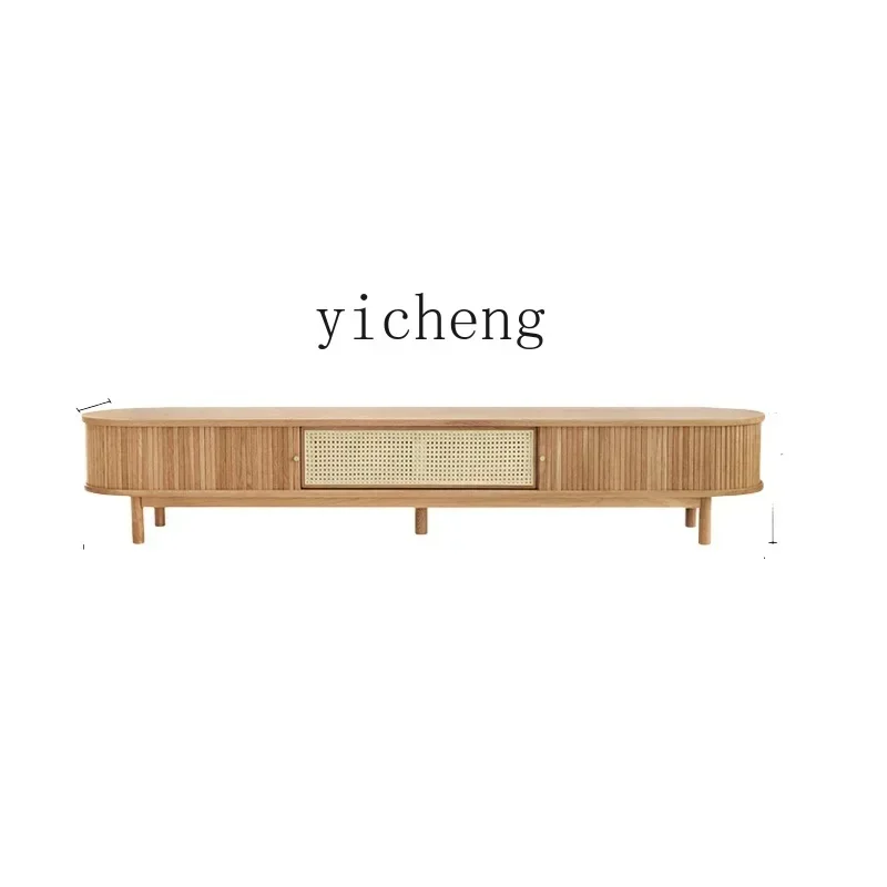 GZ-i6.3 Nordic solid wood rattan TV cabinet simple modern living room home rolling shutter door locker