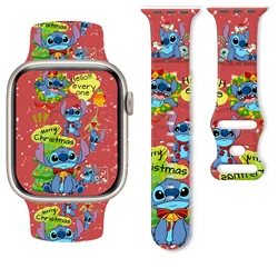 Disney Christmas Stitch Strap for Apple Watch 9 8 7 SE Silicone Printed Band Replaceable Bracelet for iWatch 45mm 44mm 42mm 41mm