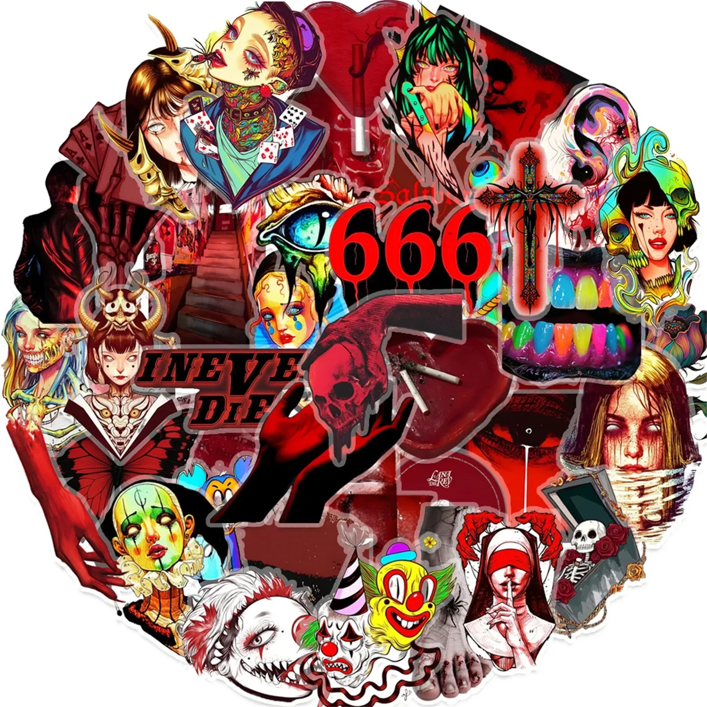 

10/50PCS Transparent Red Gothic Skull Horror Stickers Halloween Goth Decals DIY Phone Laptop Luggage Graffiti Sticker Kids Gift