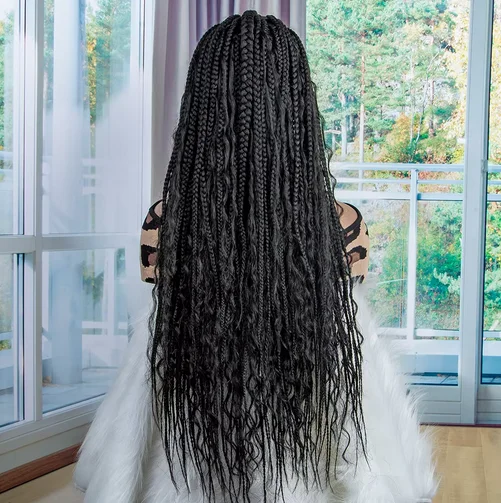 Novo laço sintético frente cornrow peruca longa 28 polegadas caixa trança perucas frontal para mulher negra longo cabelo encaracolado perucas trançadas