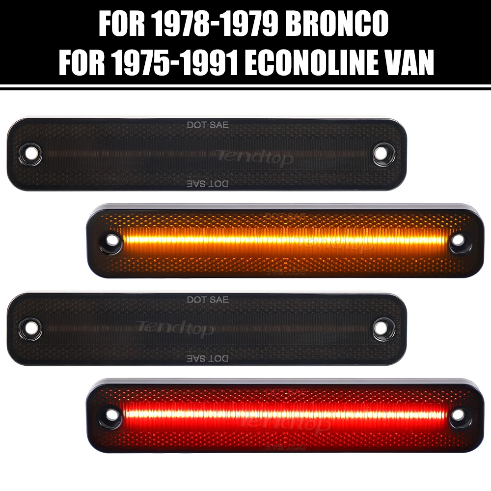 

4pcs Front&Rear Amber Red Flashing LED Turn Signal Side Marker Light Blinker Fender For Ford Bronco 1978-1979