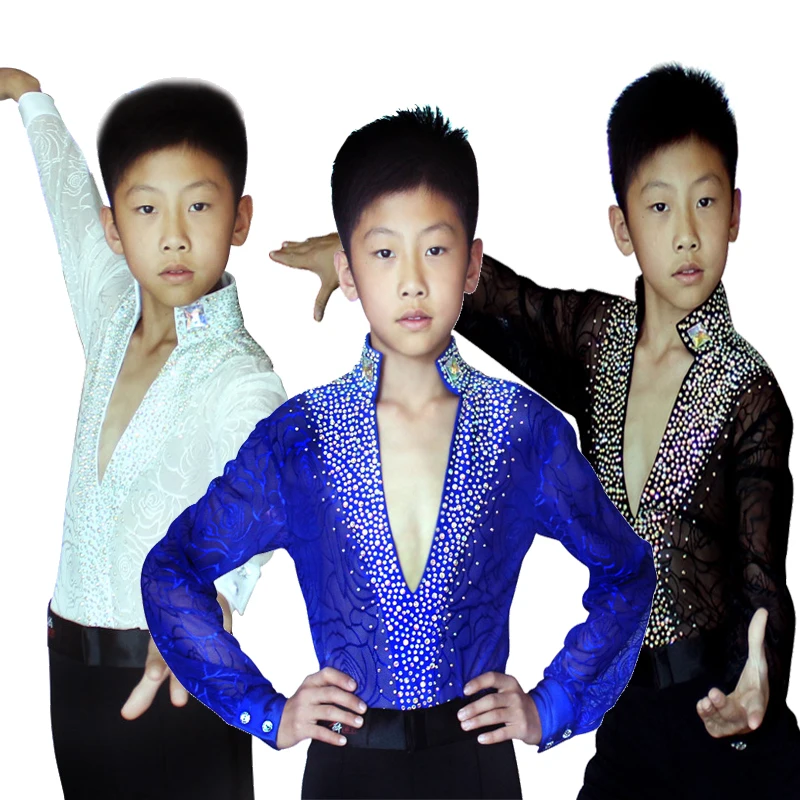 

Детская одежда для латинских танцев для мальчиков, черно-белая одежда для танцев, вальса, бальных танцев, рубашки для выступлений, топ 557