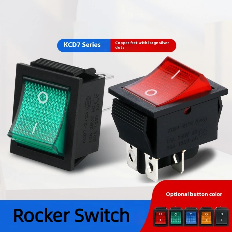 KCD7 Boat Shaped Switch KCD4 Boat Shaped Switch Rocker Power Button 4-pin with Light 16A 250V Four Six Pin Red