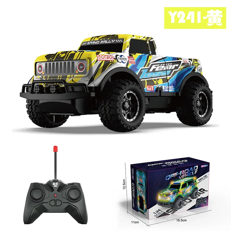 Carro de controle remoto RC off-road com luzes para crianças, brinquedo de simulação, presente sem bateria, novo, 1:24, Y240, 2023