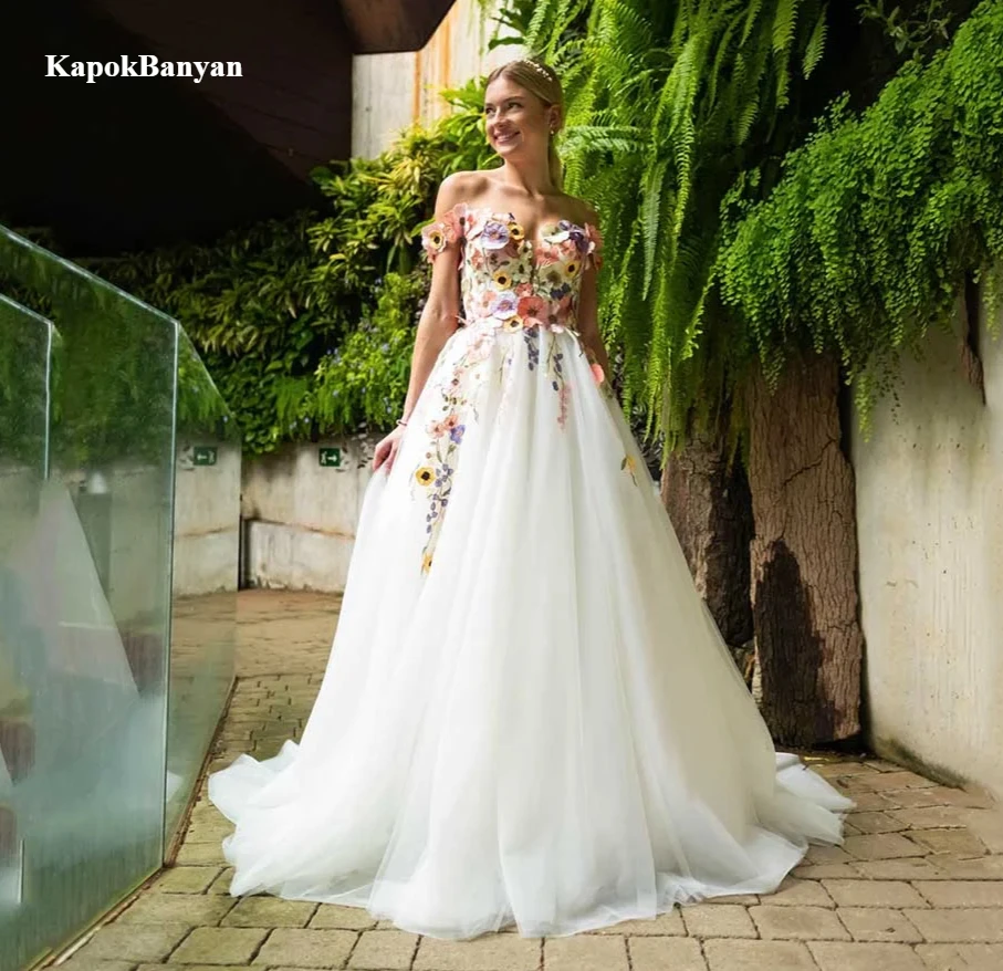 Princess 3d Flowers Lace Wedding Dresses A-Line Off The Shoulder Fairy Prom Dress Wedding Party Gowns Vestido De Novia 2025