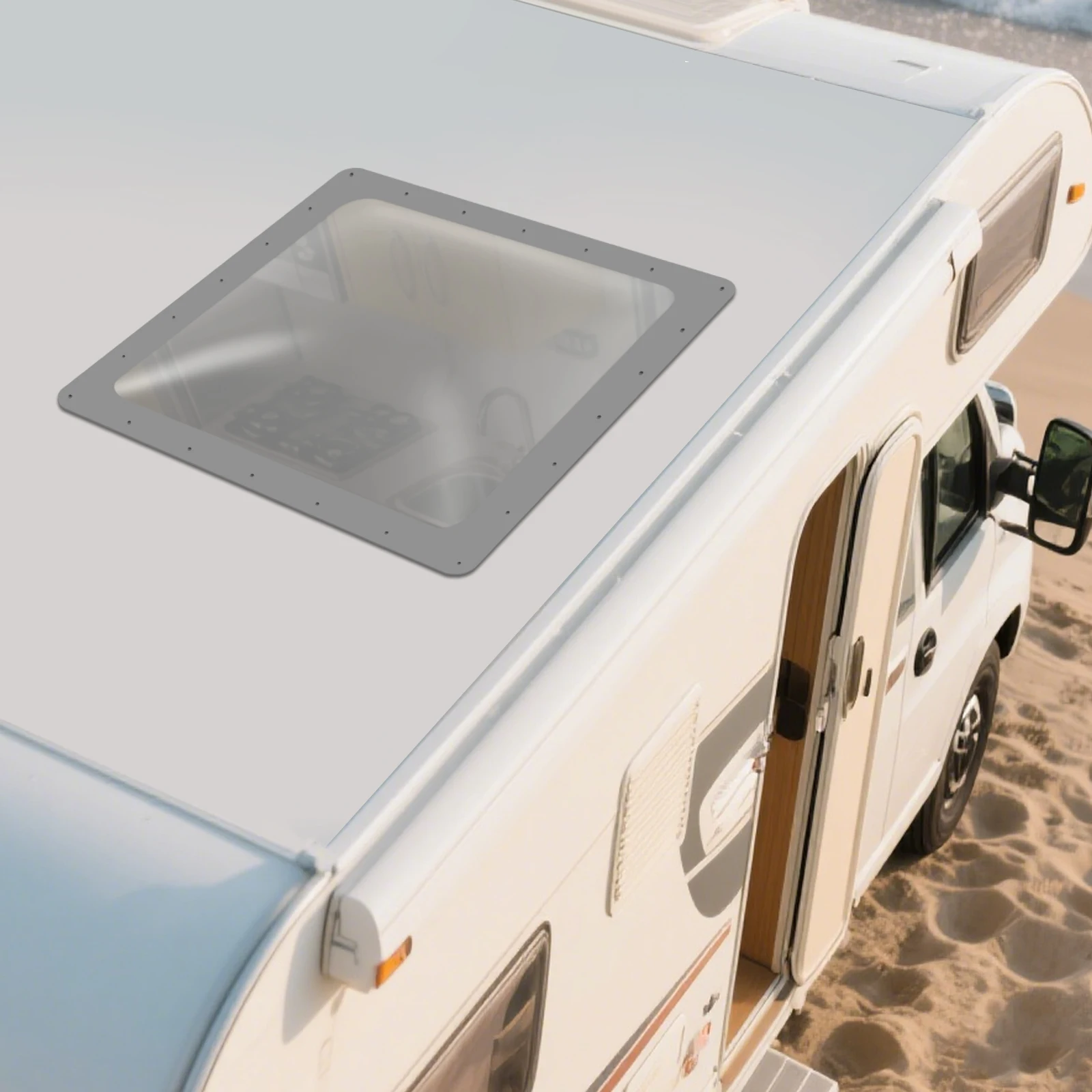 RV كوة القبة الخارجية مادة الكمبيوتر مقاومة للأشعة فوق البنفسجية لون دخاني 66x66 سنتيمتر بديل عالمي لسقف التخييم #2